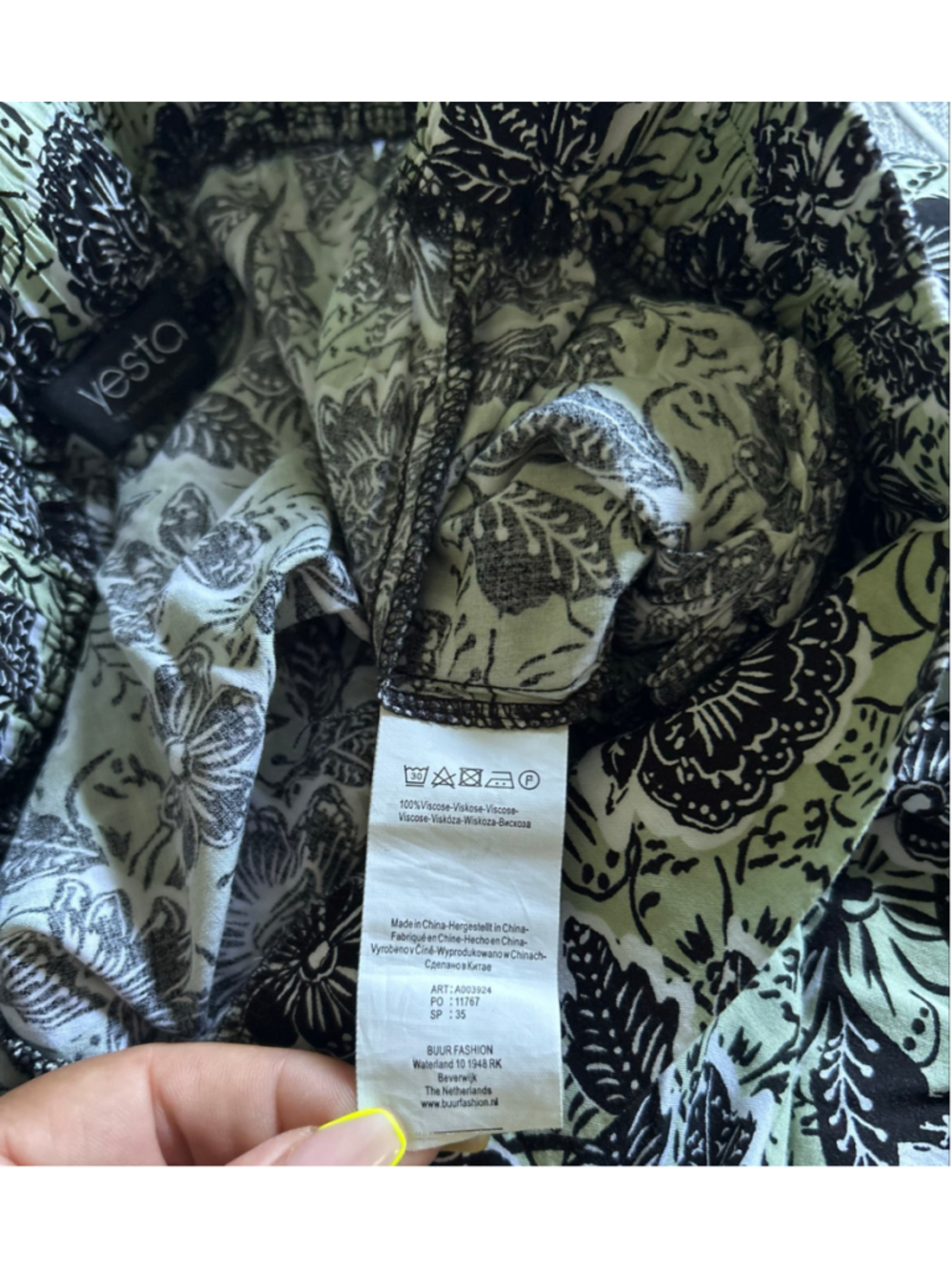 Wide Leg Pants Green Black Floral Print - Picture 8 of 11